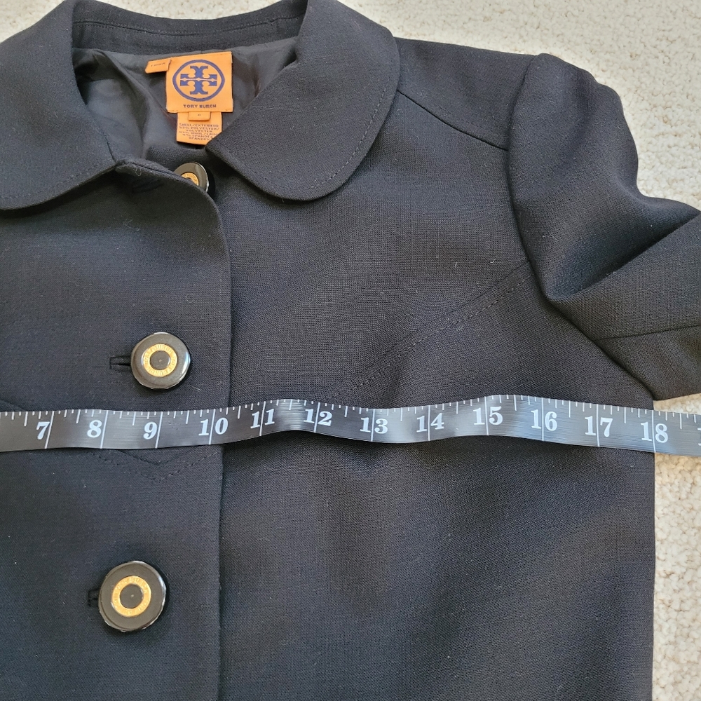 Tory Burch Black Peter Pan Collar Logo Buttons Wool Blend Trench Coat Size 6 - Picture 5 of 11